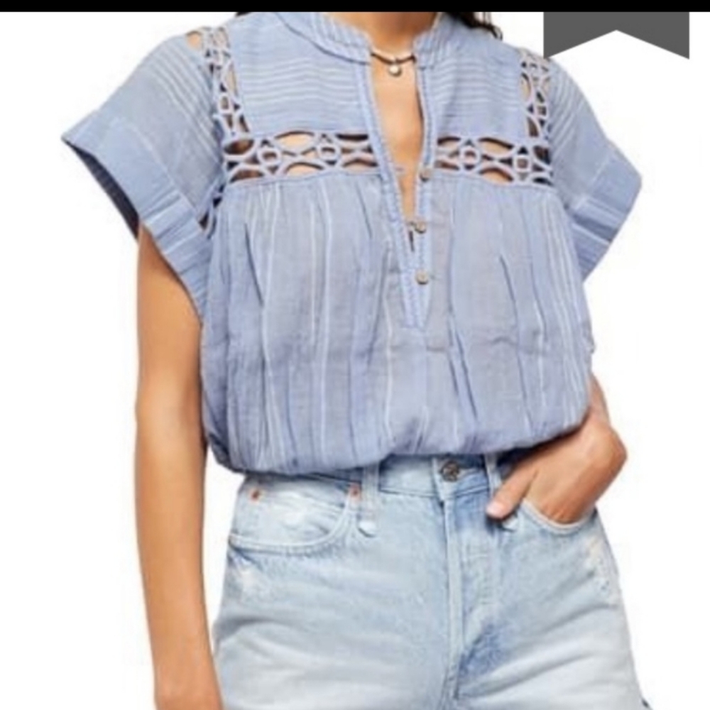 FREE PEOPLE BLUE AND WHITE CROPPED TOP, SIZE XS